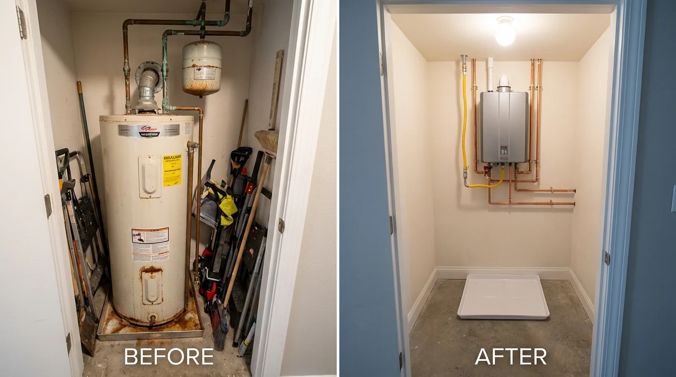 Tank water heater versus wall-mounted tankless unit comparison for Baxter, MN homeowners